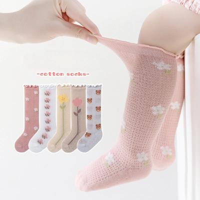 New Summer Baby Girl Socks Cute Floral Soft Cotton Elastic Solid Color Mesh Newborn Socks Knee High Long Toddler Girl Socks
