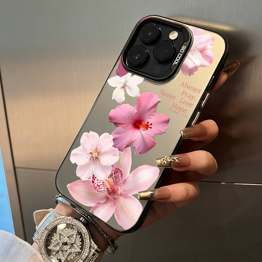 Beautiful flowers Phone Case For iPhone 17,16,15,14,13,12,11 Plus Pro Max Colored Silver Phone Case iPhone16SE4