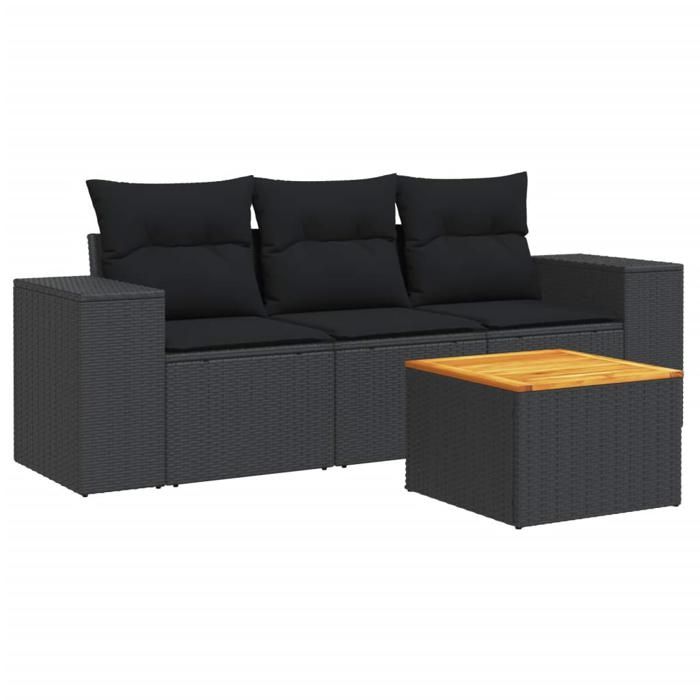 VidaXL Salon de jardin 4 pcs avec coussins noir résine tressée 3225313