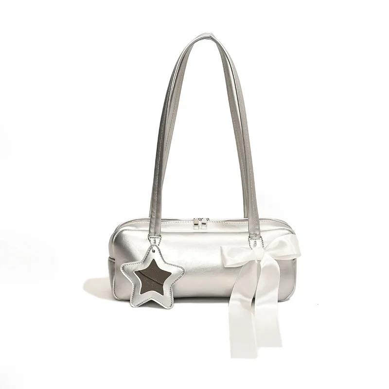 

Повседневные сумки и кошельки с бантом Универсальная сумка-багет Сумки через плечо для женщин Сумки через плечо Женские дизайнерские сумки one size серебряный
