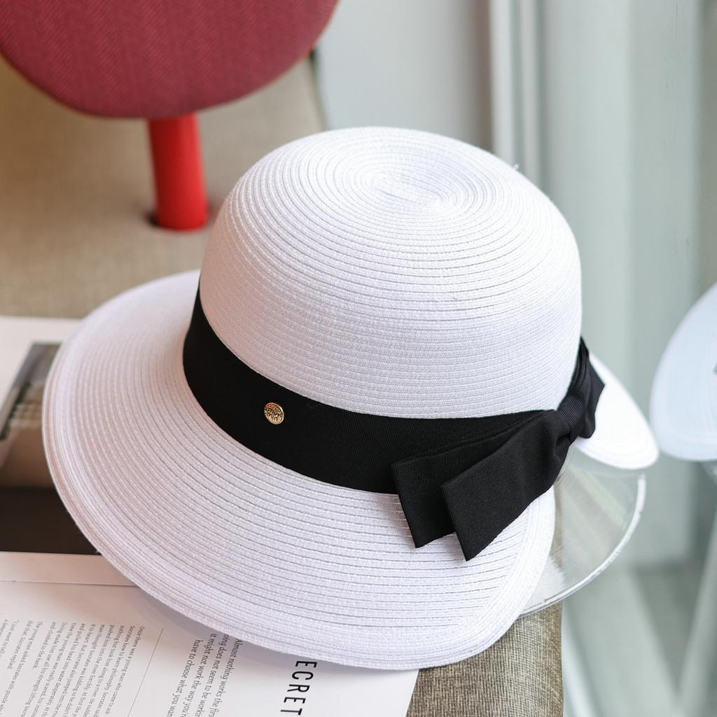Retro black bow bucket hat women's spring and summer French sweet outing lightweight breathable sunshade basin hat