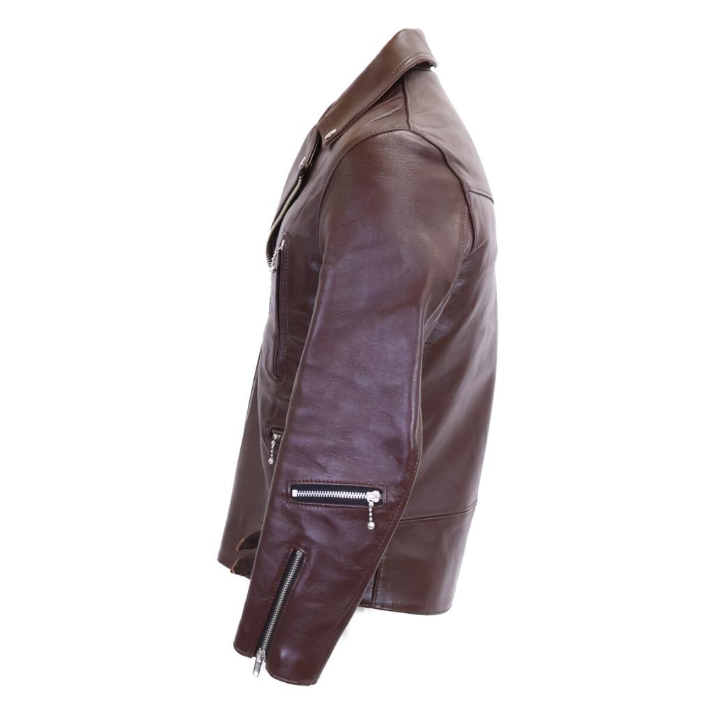 666 [Hervorragender Zustand] LJM-1TF Lammfell Seitenriemen Double Rider Jacke Jacke 34 Braun Gebraucht