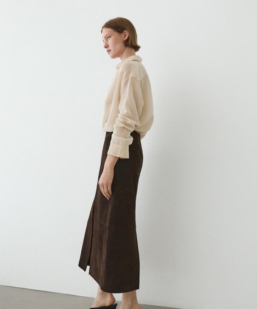 Masimodutti Straight Nubuck Leather Midi Skirt