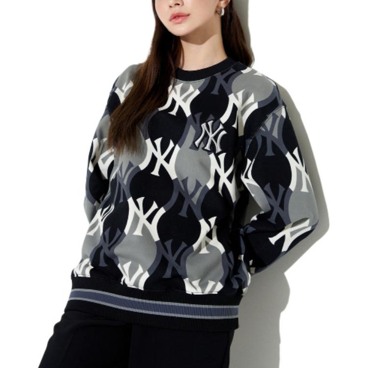 MLB FW22 Pattern Embroidered Crew Neck Pullover Long Sleeve Sweatshirt Unisex sweatshirt Black 3AMTY0124-50BKS