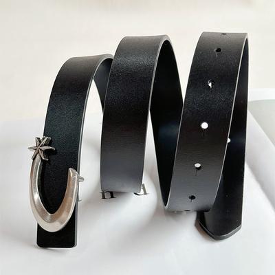 Niche designer heren- en damesriem met gegalvaniseerde zilveren gesp, echt leer, trendy punkriem, ster