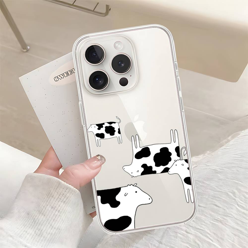 D-Dairy-Cow Phone Case For IPhone 17 16 15 14 Plus 13 12 11 Pro Max Phone Back Cover Transparent Shockproof Cover