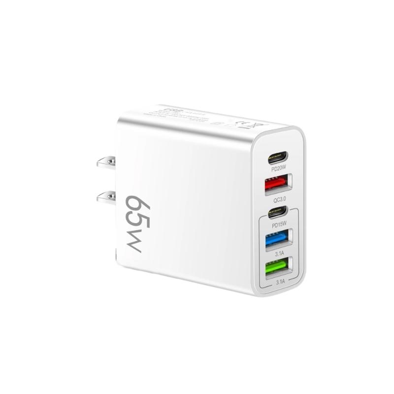Practical 65W Charging Hub USB Type C Port Automatic Power Adjustment Simultaneous Charging Head for Various Devices
