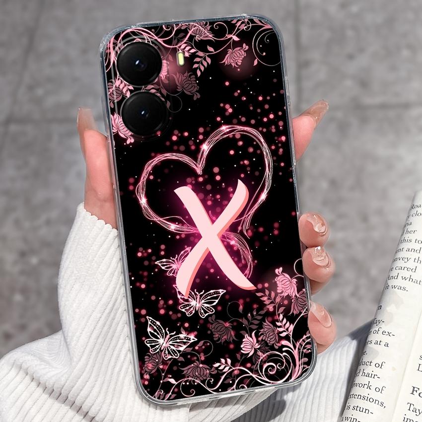 Initial Letter A-Z Fashion Phone Case For Xiaomi Poco X7 X6 X5 X4 X3 Pro C85 C75 C71 C51 C50 Black TPU Soft Silicone Protective Shell For Xiaomi Cover