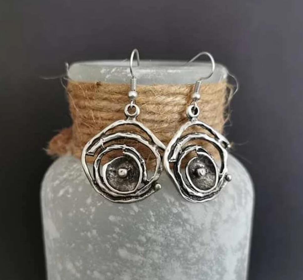 2023 New Women's Ethnic Personality Vintage Geometry Long Hook Triangle Metal Spiral Earrings Women's Accessories