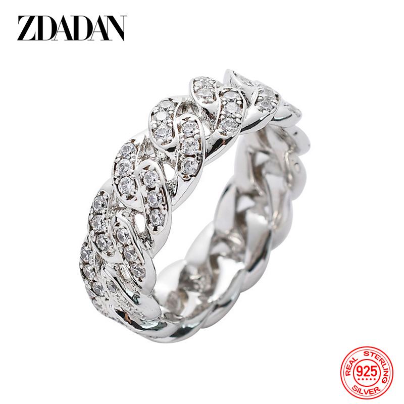 

925 Sterling Silver 18K Gold Cuban Zircon Ring for Men Women Fashion Jewelry 10 срібний