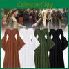 Bare Neck Boat Shoulder Ruffled Long Sleeves Renaissance Maxi Dress Set Cosplay