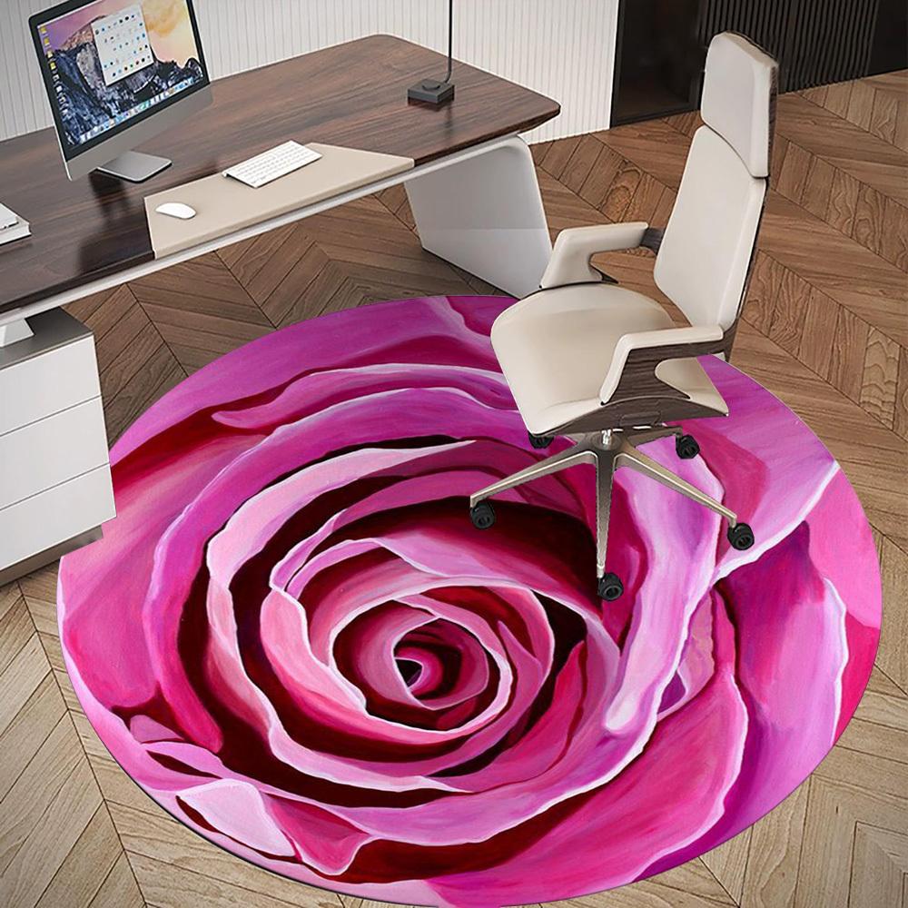 1pc Red rose Pattern Office Round Rugs, Under Chair Round Rugs for Living Room, Bedroom, Bathroom Decoration Carpet 091887