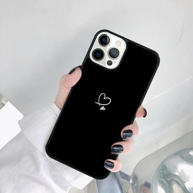 Black Simple Lines Love Heart black Phone Case Cover For iPhone 17 Air 15 Pro MAX 16 Plus 14 12 11 13 coque