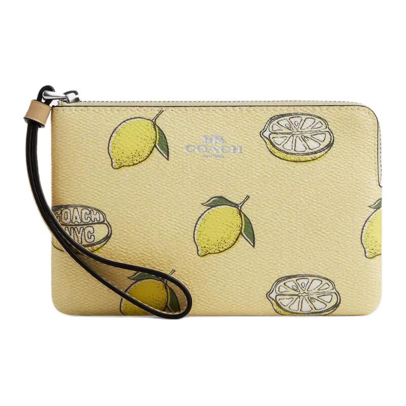 COACH 17 Corner Zipper Wristband Coated Canvas Clutch Small Women s Yellow Green зелёный