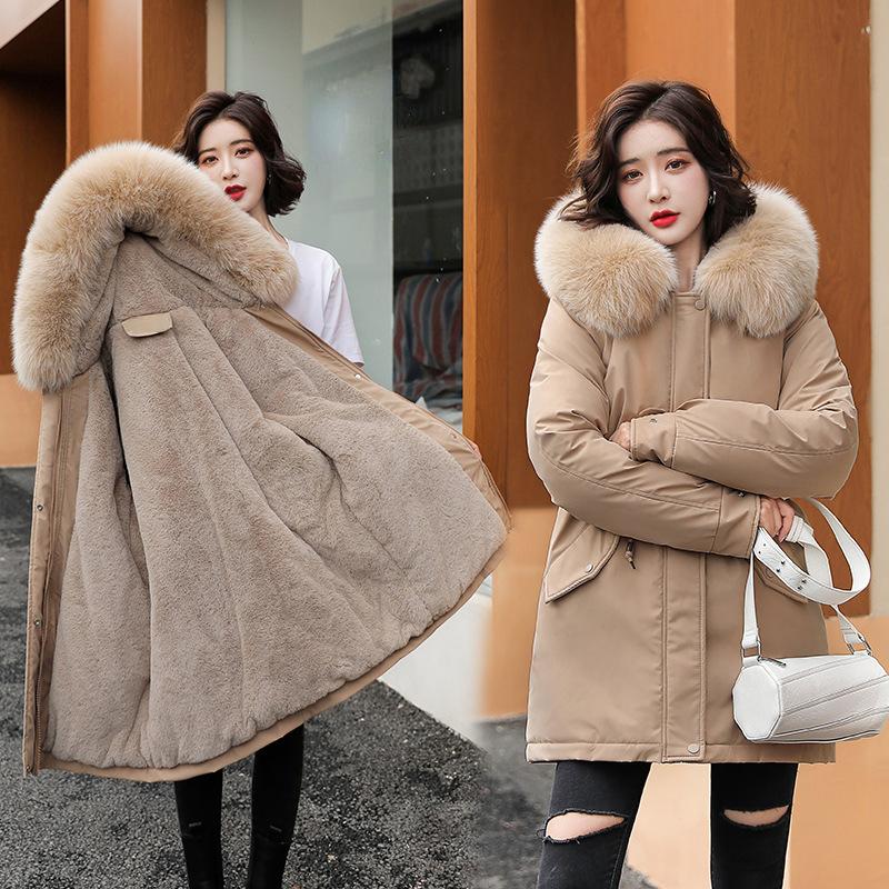 Women Parka Fashion Long Coat Wool Liner Hooded Parkas 2024 New Winter Jacket Slim with Fur Collar Warm Snow Wear Padded Clothes