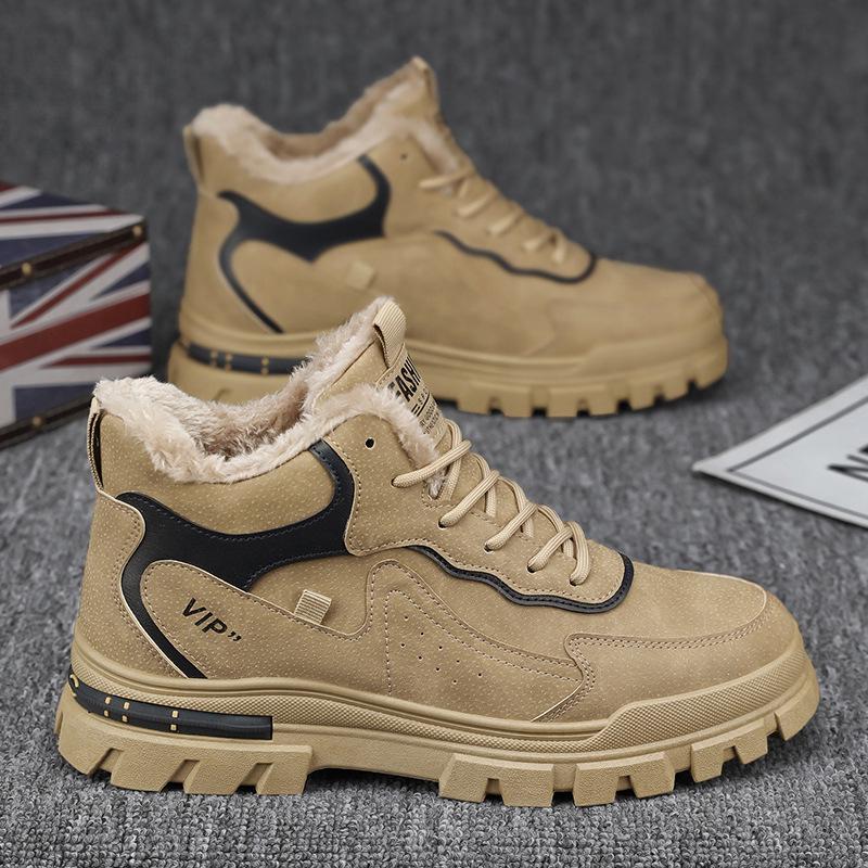 2025 Winter Men's Plus Velvet Leather Martin Boots – Thick Sole, Warm, Versatile Casual Shoes
