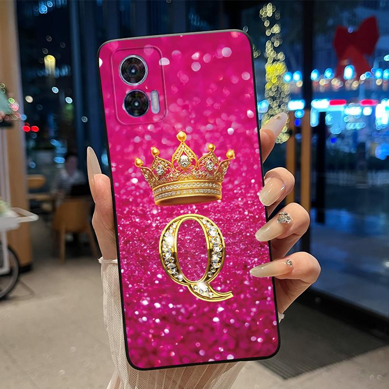 Phone Case For Motorola Edge 30 Lite/Motorola Edge 30 Neo 5G Black Case Shockproof Soft Fashion Letter Crown Cover