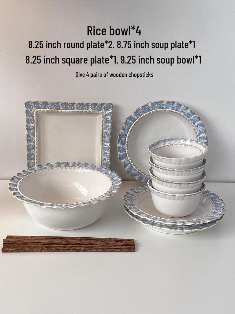 Fühl! Blaues Spitzen-Geschirrset: Steak, Frühstück, Westlich, Dessert, Obstteller