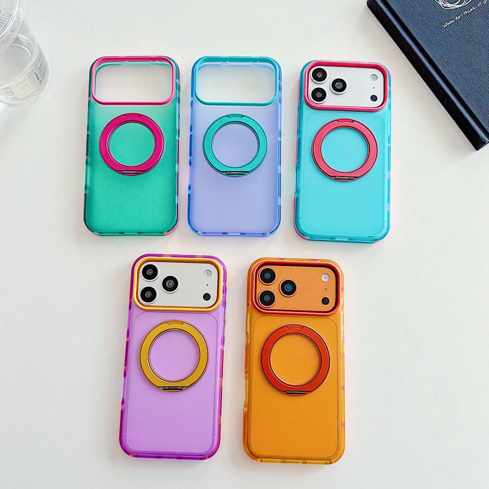 KEYSION Color blocking Magnetic 360°Ring Stand Case for MagSafe for iPhone 14 15 16 17 Pro Max Matte Shockproof Phone Back Cover