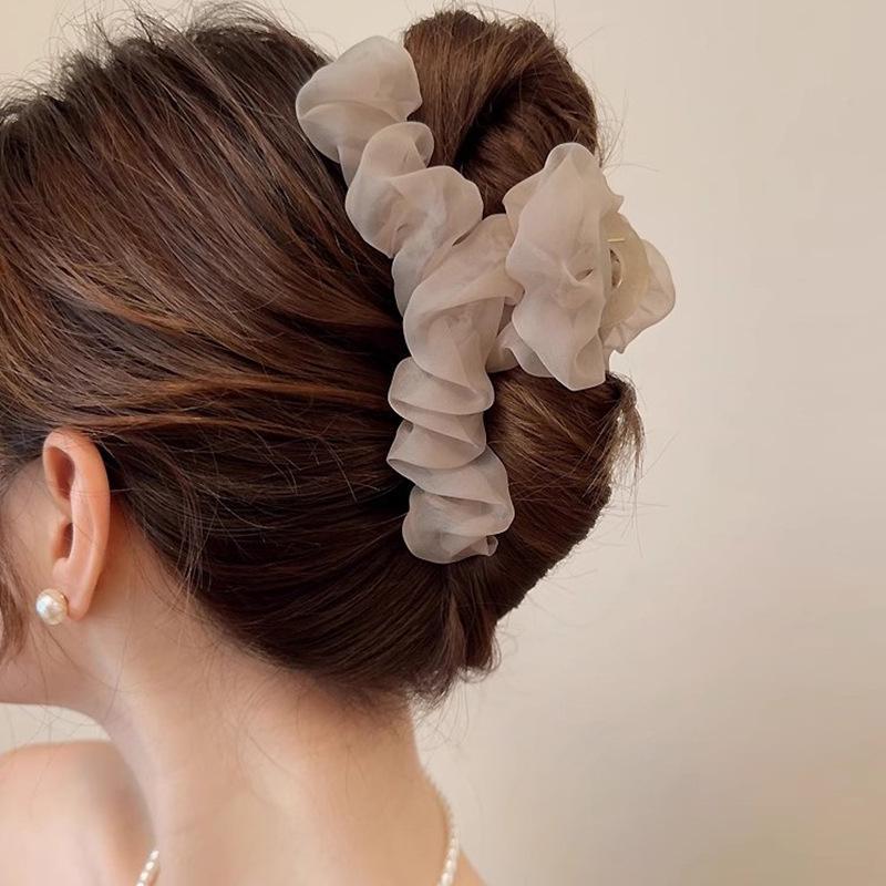 Herbstlicher Haarklammer mit Plissee-Netz im koreanischen Stil für Hochsteckfrisuren – Elegante große Haiklammer