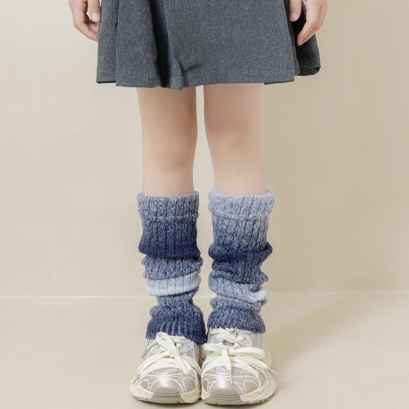 

Детские градиентные цветные осенне-зимние толстые гетры в вертикальную полоску, вязаные теплые носки, корейская версия, накладки для ног темно-синий