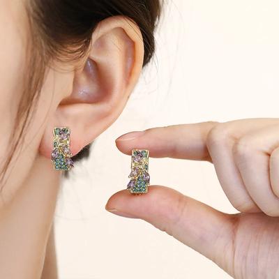 Nádherné barevné zirkonové dámské náušnice Jedinečná řada diamantů Roztomilý niche design Vysoce kvalitní Svatba Večírek Luxusní