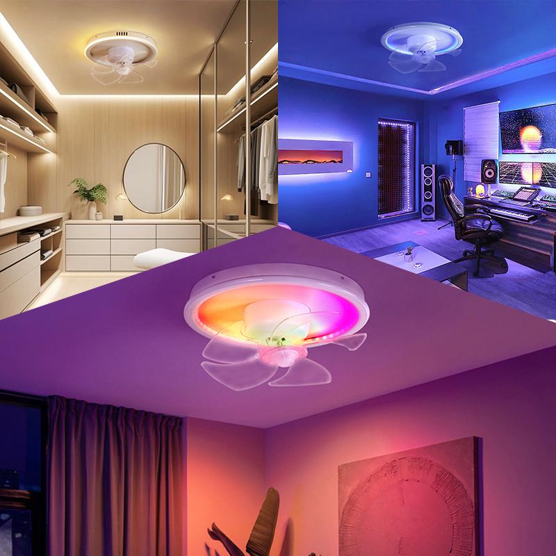 LED Ceiling Fan Lamp RGB Stepless Dimming Remote Interior Lighting Fixture Bedroom Living Home Decor Ceiling Fan With Light