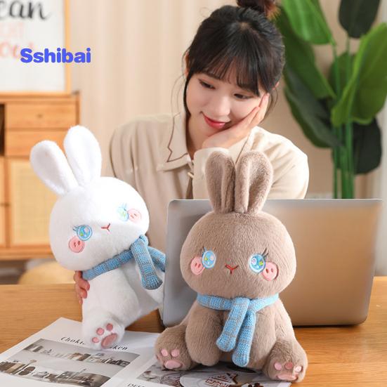 

Плюшевая игрушка «Сидящий кролик» с вязаным шарфом, милая мягкая пушистая плюшевая игрушка кролика из полипропиленового хлопка, детская комфортная кукла, украшение дома, подарок на день рождения