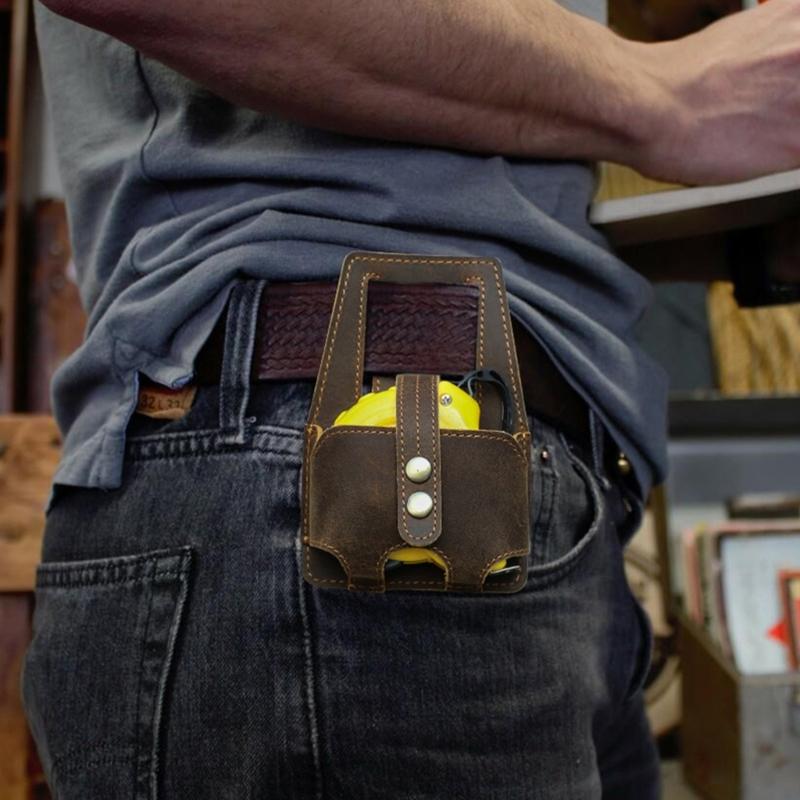 Multi Functional Leather Cover for 5m Steel Tape MeasureEasy Waist Belt Attachment for Constructions & Home Projects