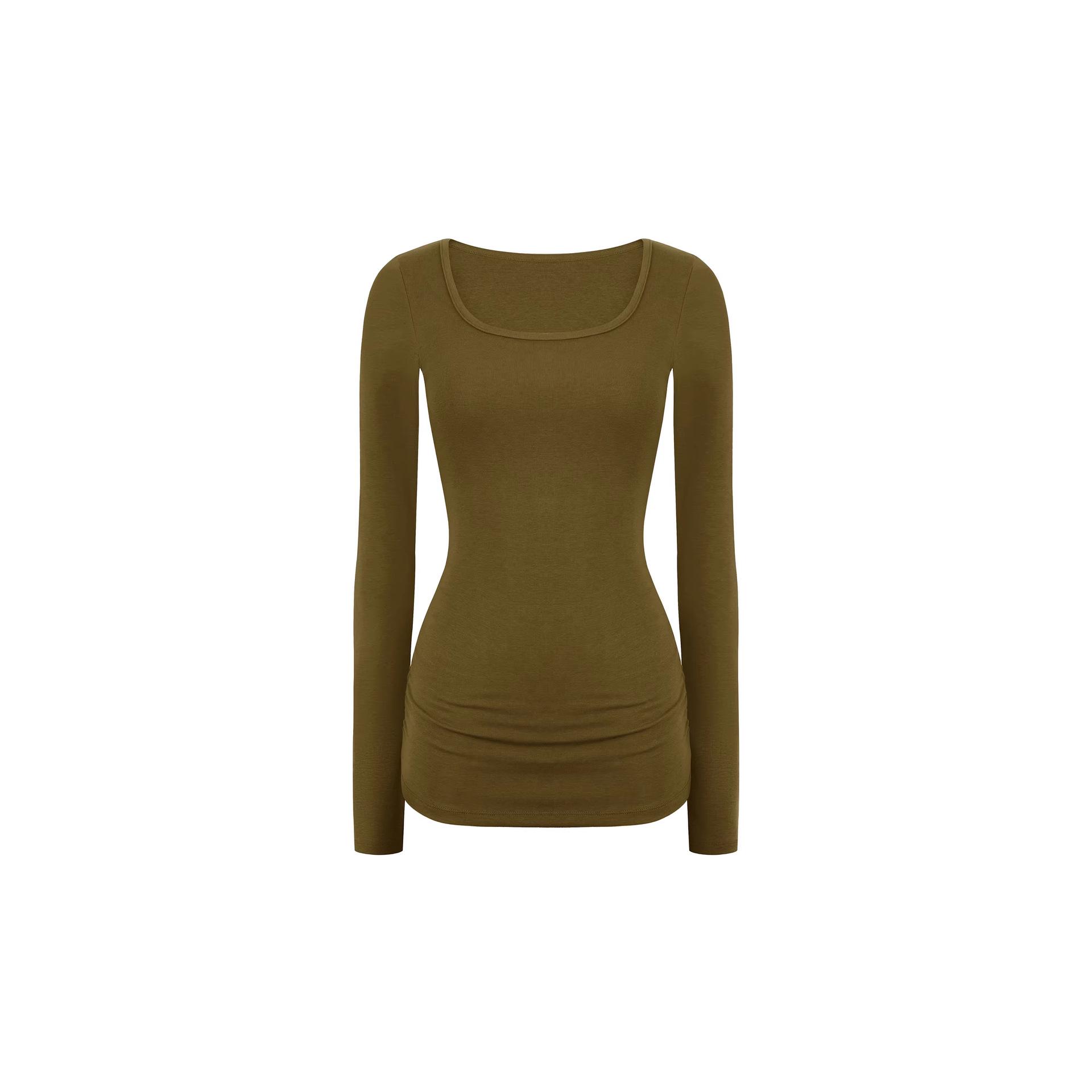 

Jim Kennet Women s U-neck Ruched Shoulder Long Sleeve Slim Fit Top - Skin-friendly & Flattering Large гірчичний/зелений