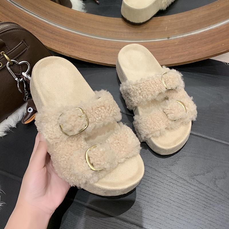 

Маффин толстая подошва одним словом пушистые тапочки женские 2025 осень и зима новые интернет-знаменитость фея ветер утолщенный плюшевый полусапог 40