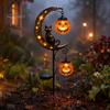 Waterproof Solar Stakes for Flower Beds Halloween Garden Stake Light, Black Cat Pumpkin on Crescent Moon with Weather Resistant Fall Ornaments Hanging