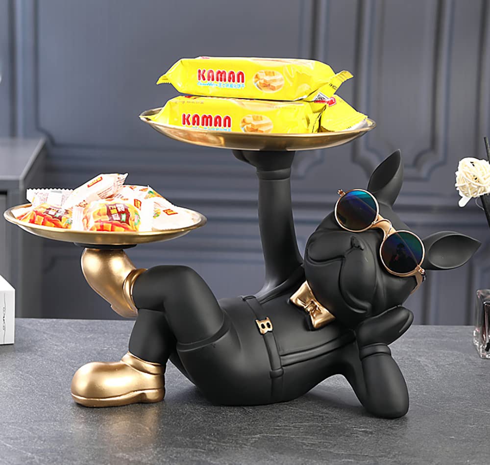 Yipyon, figurină pentru ridicarea câinilor, farfurie decorativă, statuie de câine, tavă decorativă, buldog francez, tavă dublă, tavă de depozitare a cheilor, câine culcat, decor creativ pentru masă, blat de masă