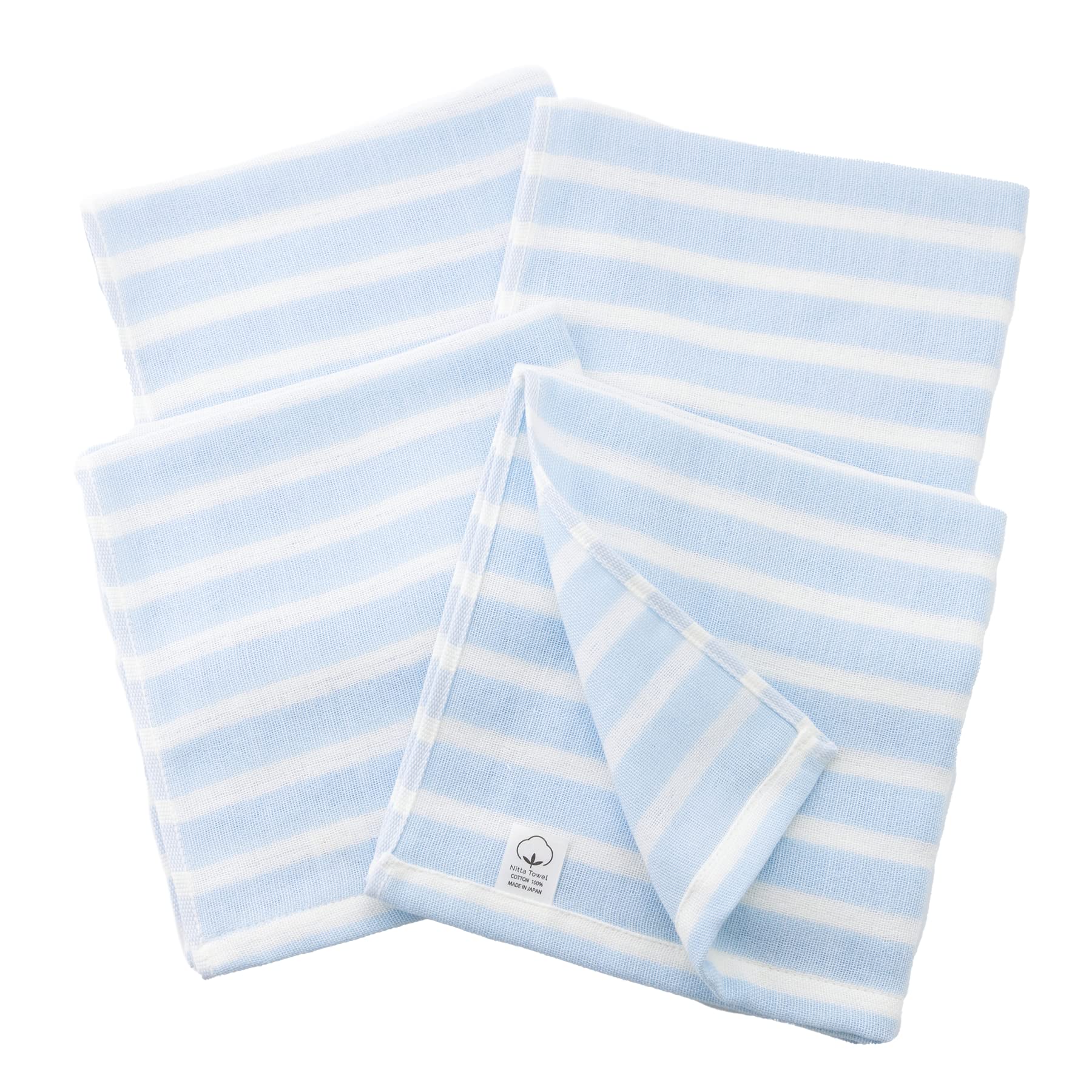 

Mukotowel Gauze Border Hand Senshu Made in Set of Ice Blue Double-Ply Towels, Towels, Thin, Japan, Quick-Drying, 4,