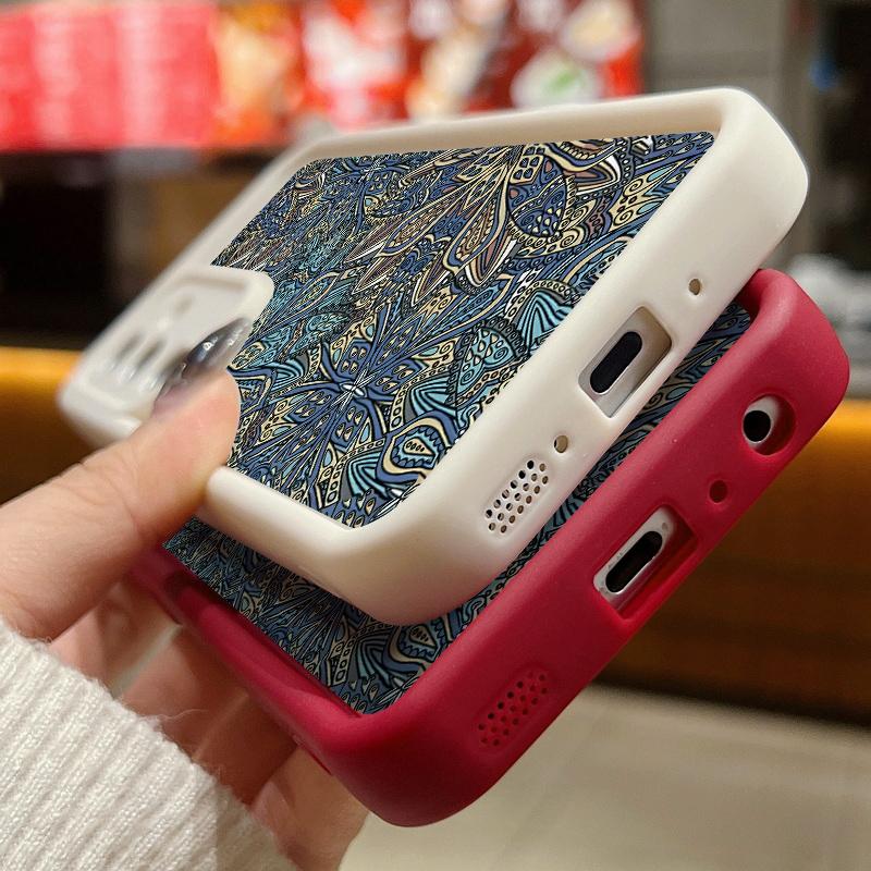 Винтажный чехол для телефона с синим узором для Samsung S24 S23 Ultra S22 Plus S21 A55 — фото 4