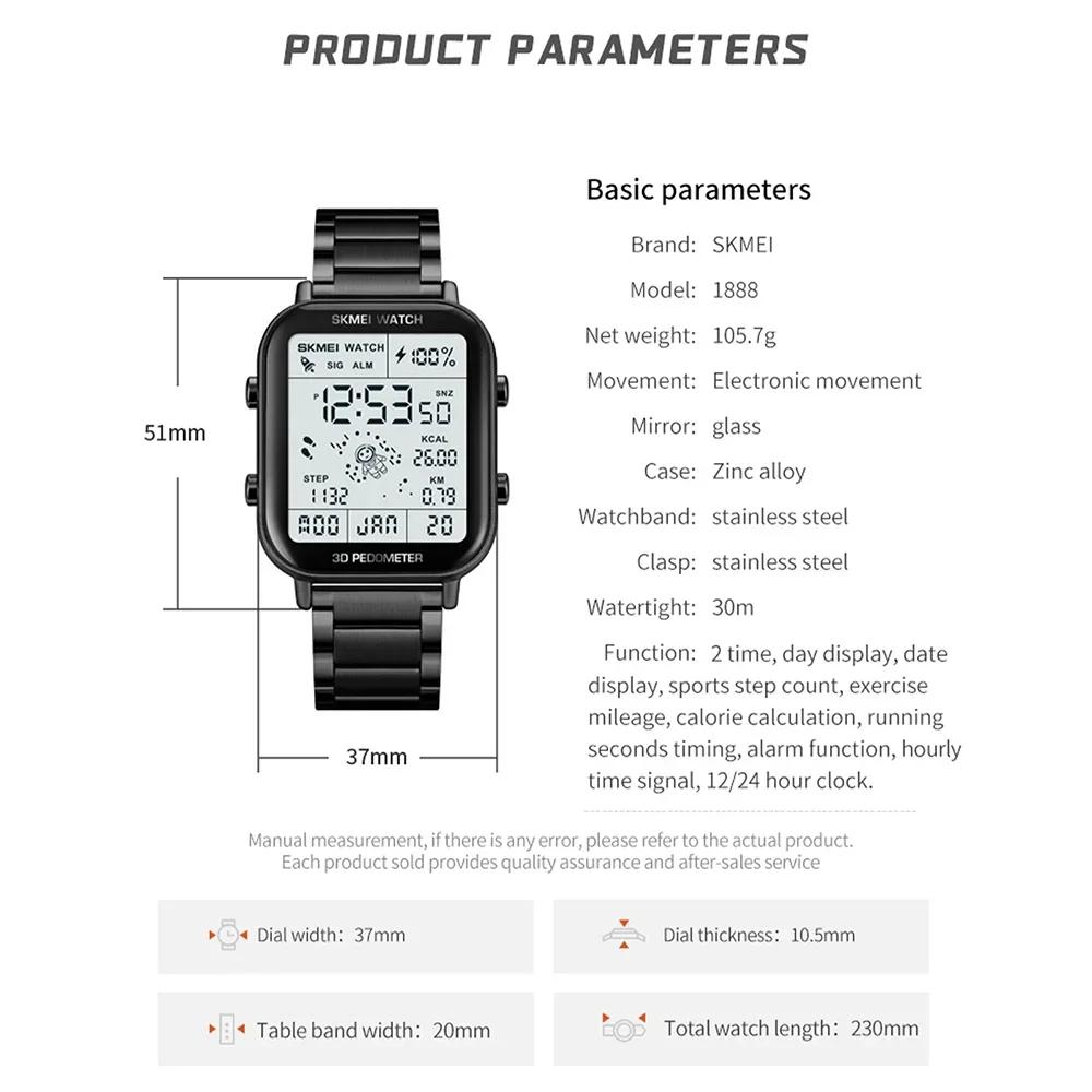 Skmei 1888 Calendar Clock Reloj Hombre Sport Pedometer Calorie Calculation Digital Watches Men Stopwatch Countdown Wristwatch