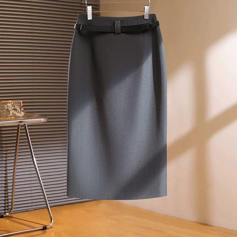 Premium Office Lady Pencil Skirt Women Spring Summer Elegant Beige Bodycon Hip Skirt Workwear