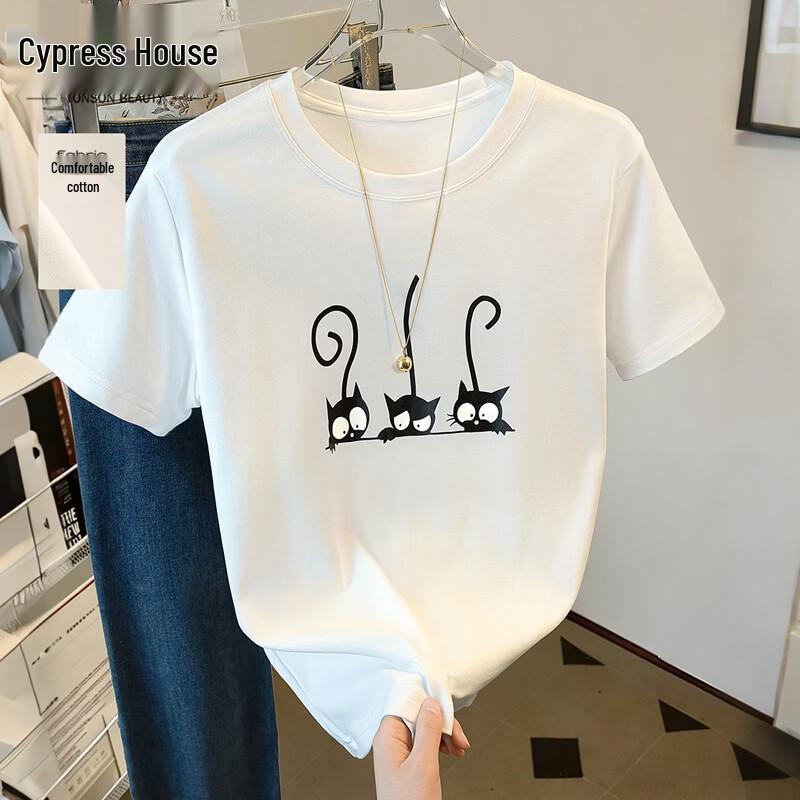 Women s Round Neck Cartoon Print Loose Fit T-Shirt L