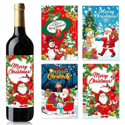 Lot de 8 autocollants de bouteille de vin de Noël, père Noël, bonhomme de neige, étiquette de bouteille de vin, boisson, décoration de bar, restaurant, Noël