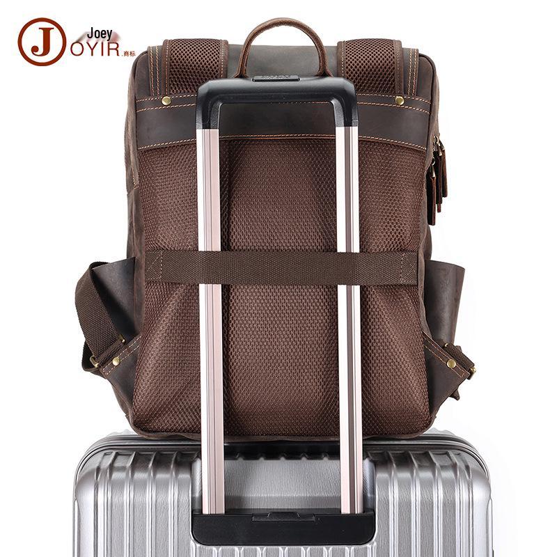 Herren Rucksack Crazy Horse Leder Doppel Schulter Reise Rucksack - Retro Echtes Leder Sportlich Lässig Tasche