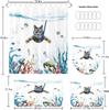 Blue-Green Cartoon Marine Life & Cat Pattern Shower Curtain - Polyester, All-Season Use