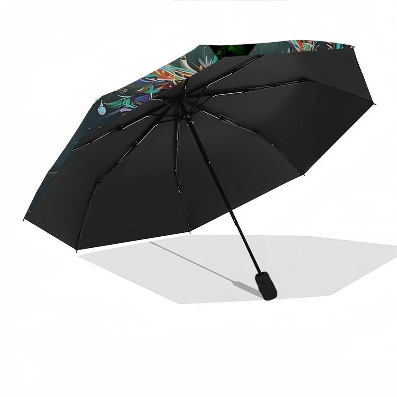 1pc Colorful Feathered Deer Automatic Folding Umbrella, Portable 3-Fold Design with 8-Bone Iron Frame, Outdoor, Gift for Fans, Travelers, Daily Use.B0
