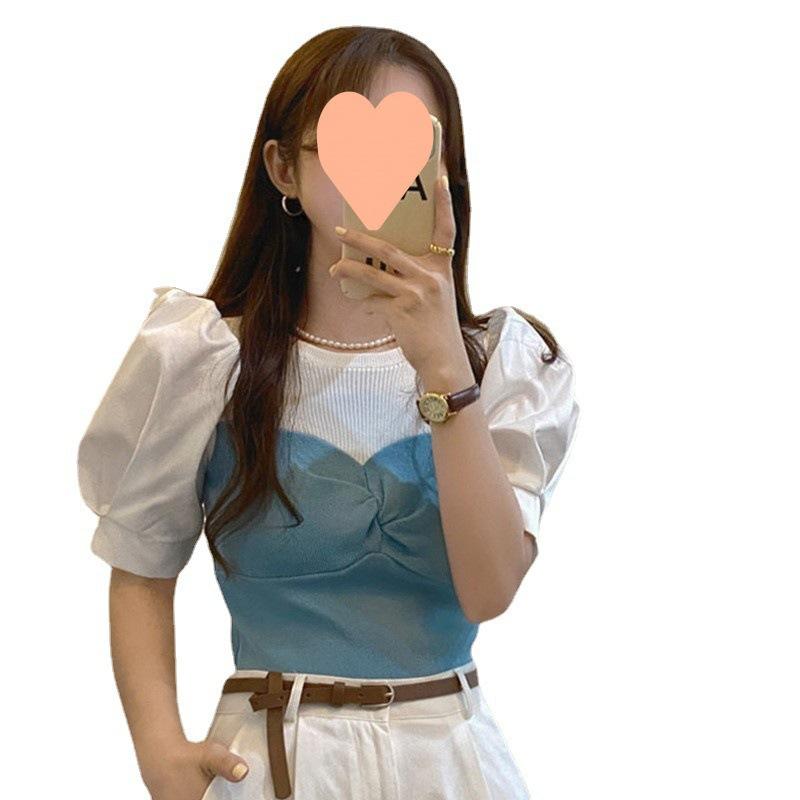 Sweet Spice Girl Short Sleeve T-Shirt Female Design Sense Summer Pure Desire Fried Street Bubble Sleeve Slim Short Top ins Tide