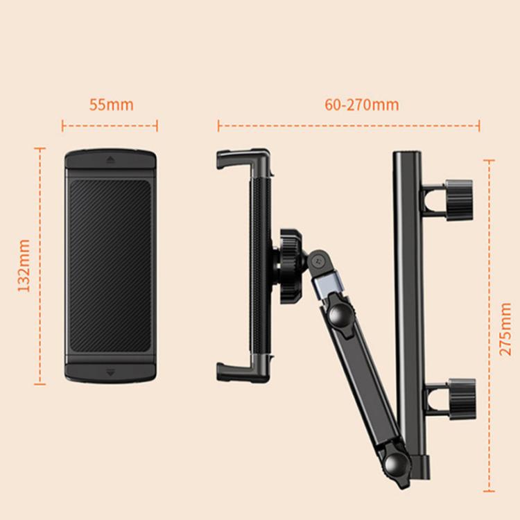 Telescopic Car Rear Pillow Phone Tablet Holder 2-Section Folding Headrest Bracket