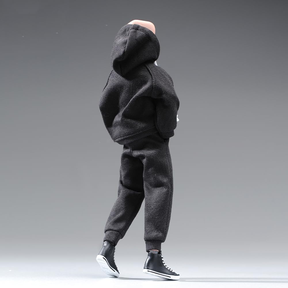 1/12 Scale Male Clothes,Men's Hoodie Pants Trousers Clothing for 6inch Male Action Figure Body Doll (Black Color)