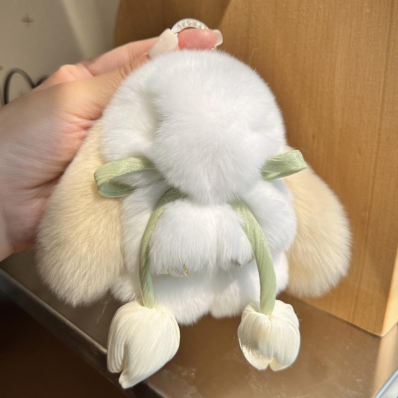 Cute Rex Rabbit Hair Bunny Keychain Pendant Mini Plush Doll Dead Rabbit School Bag Pendant Gift