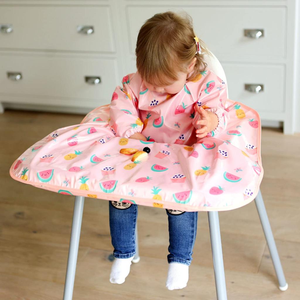 Meal Apron Machine Washable Baby Food Meal Apron Wipe Easy Coverall Long Sleeve Bib Table Cloth Pink Yami Treat [Bibetta]
