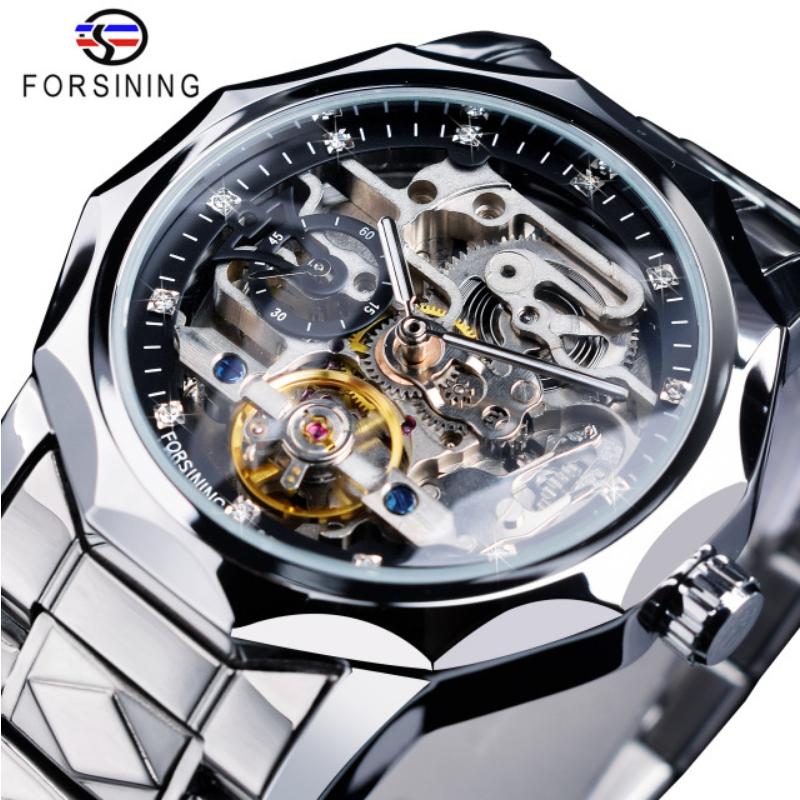 Forsining Men's Fashion Casual Waterproof Hollow Water Diamond Mechanical Watch