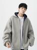 Men's Heavyweight Double Zipper Hooded Sweatshirt Jacket - Cool, Thickened Autumn Winter Color Block Casual Cardigan
