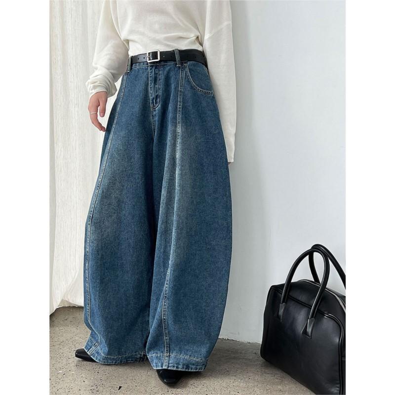 

Johnature Korean Denim Harem Pants Women Washed Loose Casual High Street Trousers Autumn M